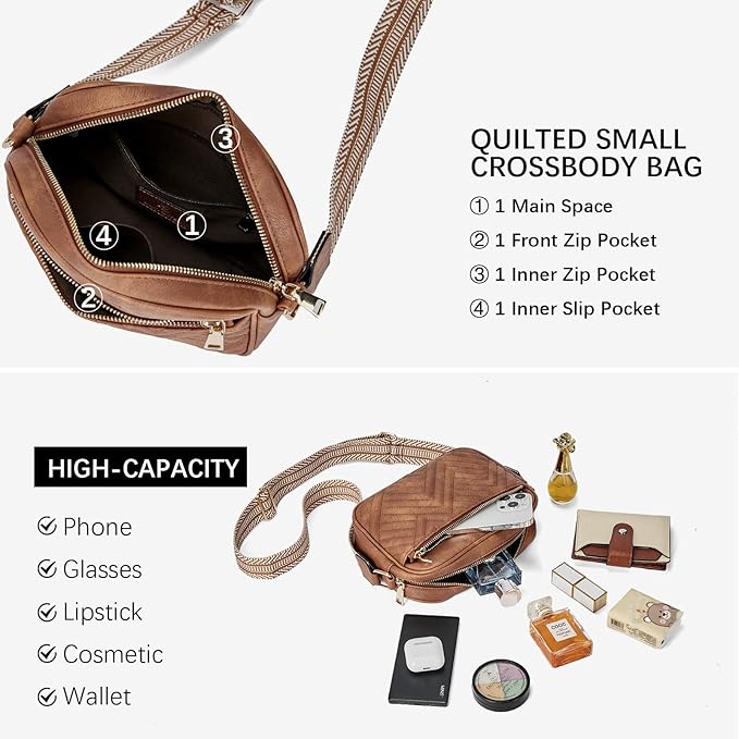 BOSTANTEN Quilted Crossbody Bags for Women Vegan Leather Purses Shoulder Handbags with Wide Strap