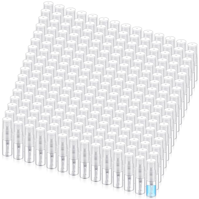Zhehao 400 Pcs Mini Spray Bottles 2 ml Clear Glass Perfume Bottles Refillable Fine Mist Perfume Atomizer Portable Empty Sample Containers for Cleaning, Essential Oils, Travel(Clear Cap)