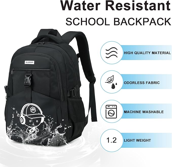 Bluboon Kids Backpack Boys Camo Bookbag Teens Elementary School Bag Daypack Travel Back Pack Middle school (Black-900)