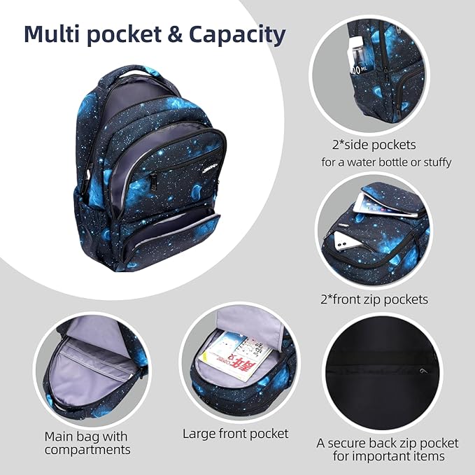 MITOWERMI Kids' Backpack for Boys Girls Elementary School Bags for Boys Bookbags Primary Students Children Backpack Galaxy Black