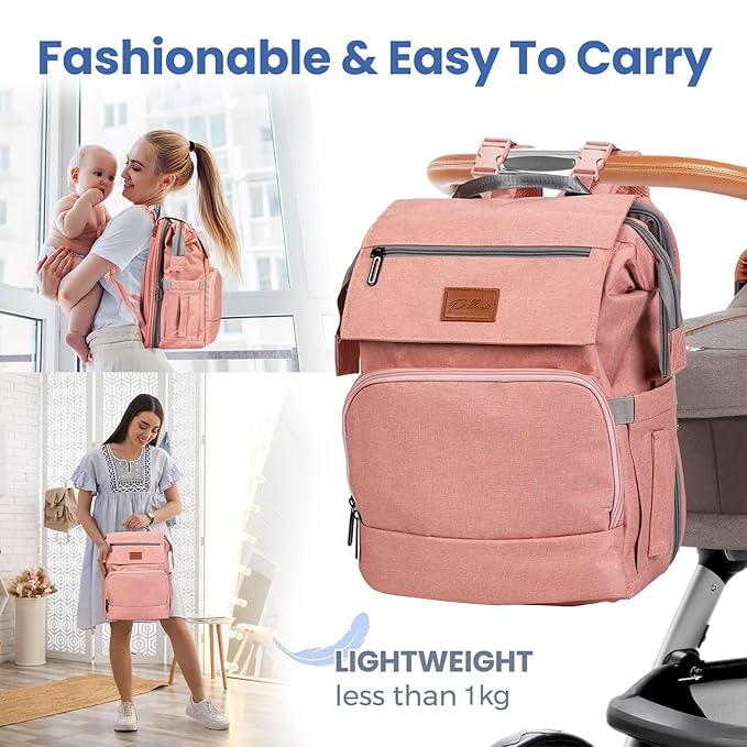 PILLANI Baby Diaper Bag Backpack - Diaper Bags for Baby Girl - Baby Shower Gifts for Girls - Large Waterproof Diaper Backpack - Pink Diaper Bag & Cute Baby Bags for Girls w/Portable Changing Pad, Pink