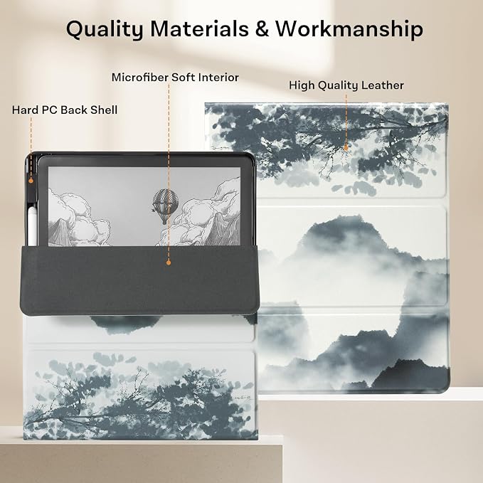 CoBak Case for 11" Kindle Scribe 3rd Generation 2025, Kindle Scribe Colorsoft with Two Viewing Angles - All New PU Leather Cover with Auto Sleep Wake, Pen Holder. Ink Painting