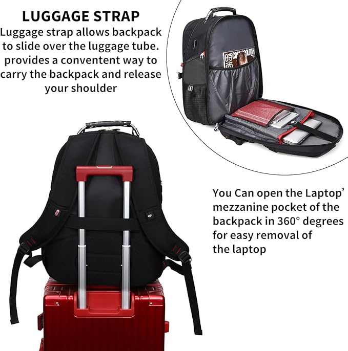 SHRRADOO Extra Large 50L Travel Laptop Backpack with combination lock, College High School Backpack Airline Approved Business Work Bag Fits 17 Inch Computer for Men Women