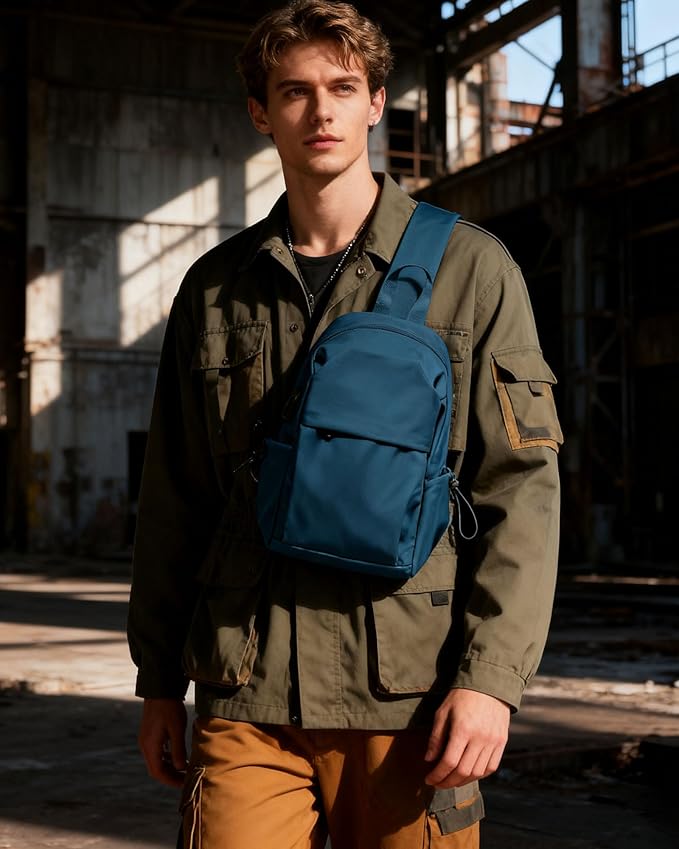 SEAFEW Blue Sling Crossbody Backpack Shoulder Messenger Bag for Men, Mini Anti Theft One Strap Motorcycle Backpack Sling Tactical Chest Bag for Travel Hiking Sport Gym