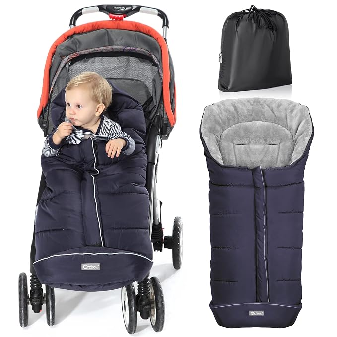 Orzbow Stroller Footmuff Universal - Weather-Proof Bunting Bag for Toddler, Warm Fleece Sleeping Bag for Cold Weather, Easily Attaches to Most Strollers, Baby Boys Girls Winter Essentials, Blue