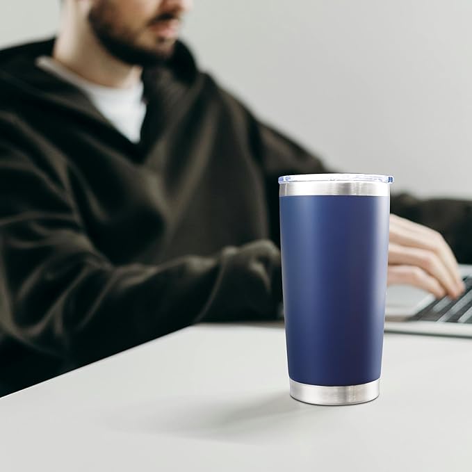 AIANJI 20oz Tumbler Bulk Stainless Steel Tumblers with Lid Vacuum Insulated Double Wall Travel Coffee Mug Powder Coated Tumbler Cup for Hot and Cold Drinks(Navy Blue, 6 pack)