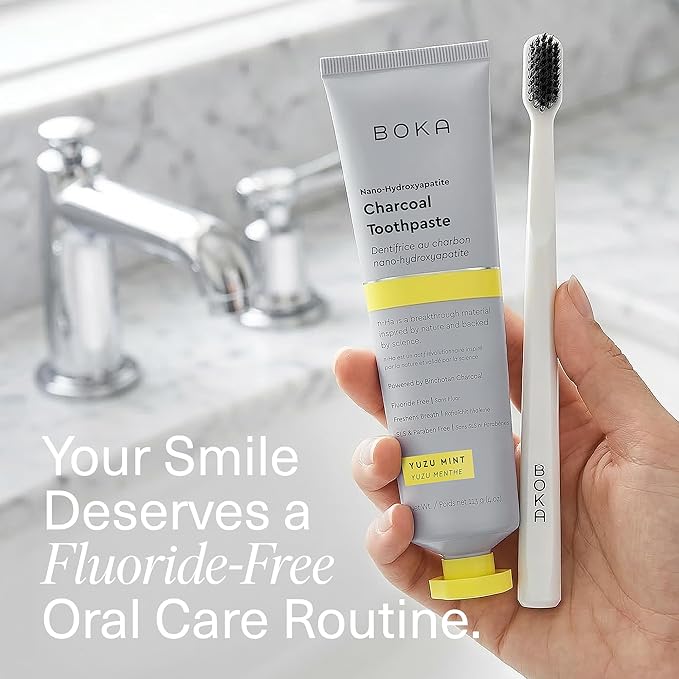 Boka Fluoride Free Toothpaste, Nano Hydroxyapatite Toothpaste, Appropriate for Sensitive Teeth - for Adult Oral Care - Charcoal Yuzu Mint Flavor, 4 Fl Oz 1Pk US Manufactured