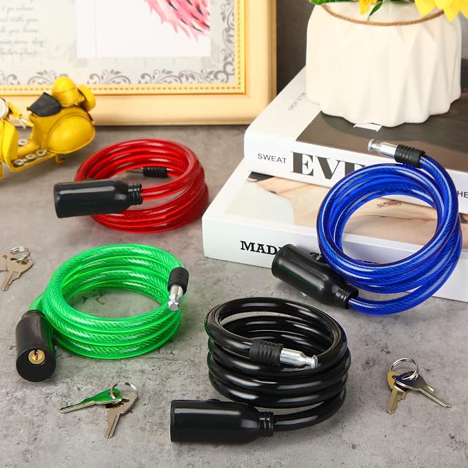 Yexiya 10 Pcs Bike Locks Bulk, Each Anti Theft Bicycle Lock Cable with 2 Keys, 3.4 FT Long Bike Cable Lock for Protecting Bicycle, Electric Scooter, Motorcycle, Scooter, Fence, Toolbox, 4 Colors