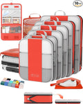 10 Set Compression Packing Cubes for Travel Essentials,Compressible Expandable Packing Cubes for Suitcase,OlarHike Luggage Garment Bags for Travel,Handy Helper for Organizing Clothes(Orange)