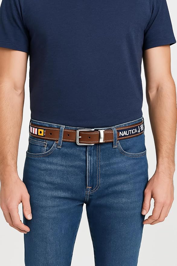 Nautica Men's Reversible Leather Belt | 2-in-1 | Classic | Everyday | Business | Work | Dress | Casual | Metal Buckle