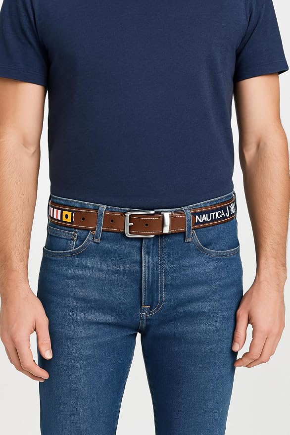 Nautica Men's Reversible Leather Belt | 2-in-1 | Classic | Everyday | Business | Work | Dress | Casual | Metal Buckle