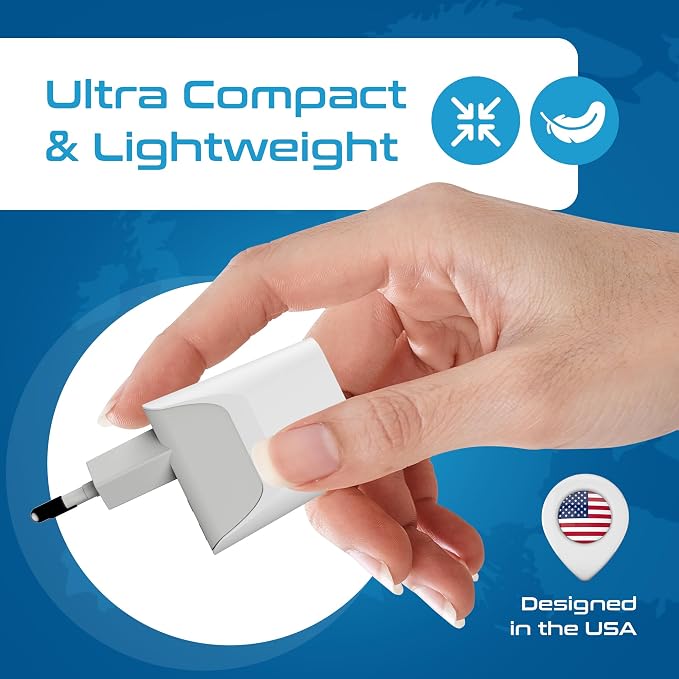 Ceptics European, Egypt Travel Adapter Plug with Dual USB - Type C - Europe - Usa Input - Light Weight - Perfect for Cell Phones, Chargers, Cameras and More - 2 Pack
