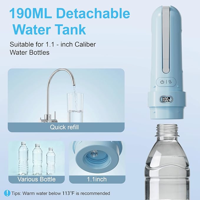 Electric Portable Bidet for Travel & Outdoor, Whisper-Quiet Handheld Sprayer with 3 Pressure Modes, 1600mAh USB-C Rechargeable, IPX7 Waterproof (Sky Blue)