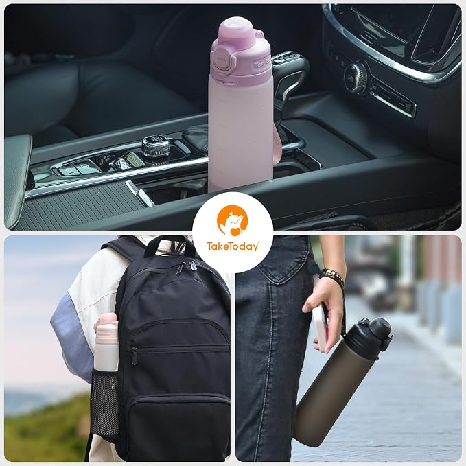 TakeToday Collapsible Water Bottles 20oz and 32oz, Leak Proof, BPA-Free, Foldable Silicone Travel Water Bottle with Straw Strap for Cycling, Hiking, Outdoors