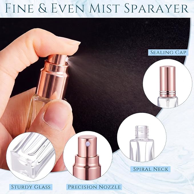 Domensi 40 Pcs 10/15/20/30 ml Perfume Travel Refillable Glass Bottles Spray Bottle Perfume Atomizer for Cologne Dispenser Leak-proof Fragrance Bottles Atomizer Pump Kit (10 ml,Rose Gold)