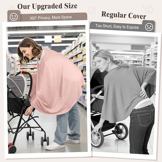Basumee Nursing Cover for Breastfeeding Breathable Mesh 360 Full Privacy Nursing Wrap Multi-Use Breast Feeding Covers for Women Moms Feeding Essentials, Soft Pink, 1 Pack
