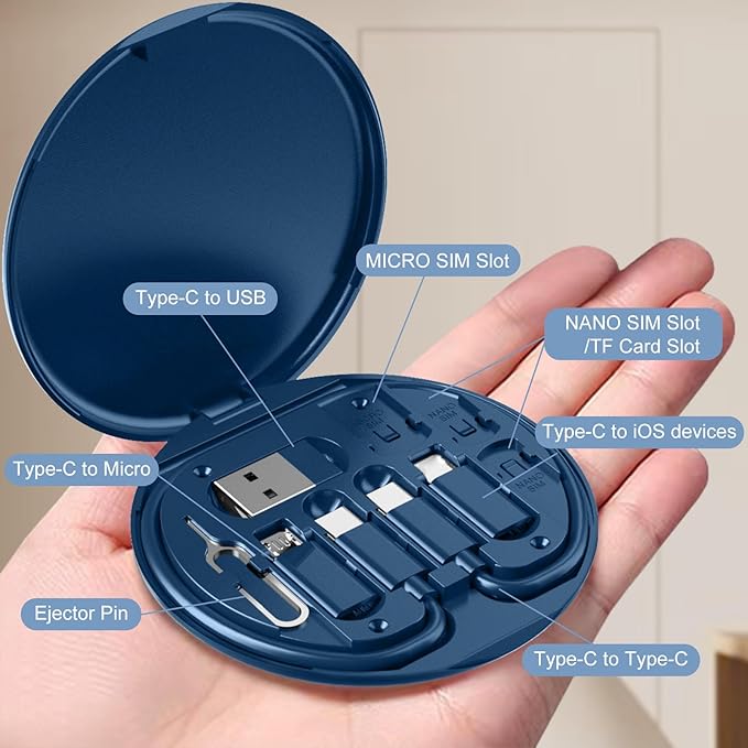 USB to USB-C Adapter, USB C Charging Cable Adapter Kit Contains Multiple OTG Adapters for USB Type C/USB A/USB C Male Cable/Micro USB, Equipped with SIM Extractor/SIM Slot/Phone Holder (Blue)