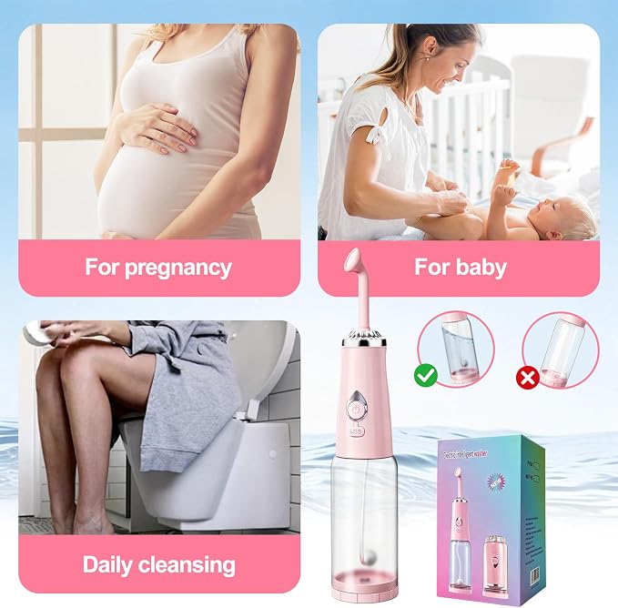 Portable Bidet for Travel - Rechargeable Handheld Electric Bidet | Adjustable Interchangeable Nozzle, 4 Spray Modes & IPX7 Waterproof, Perfect for Home Travel Postpartum Personal Hygiene