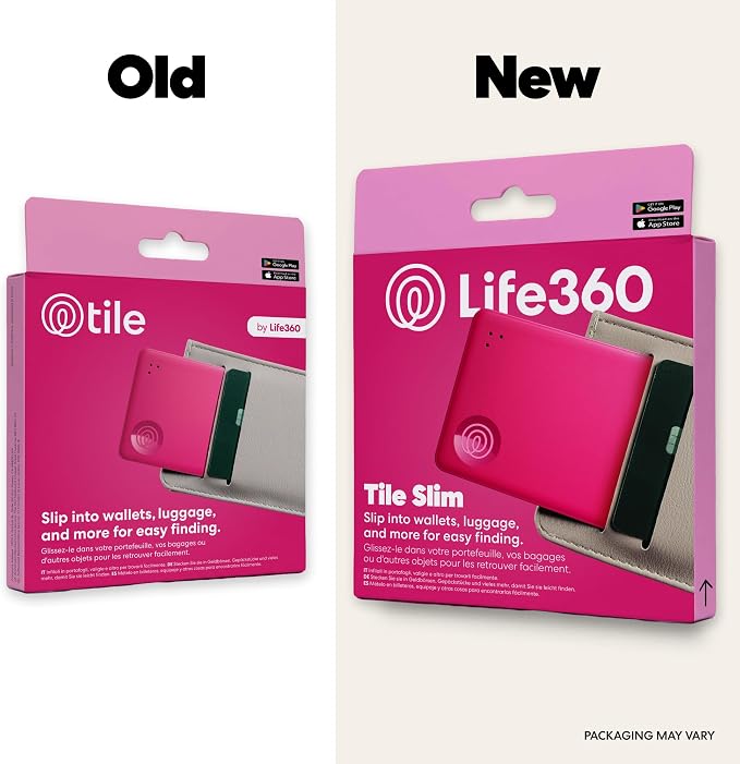 Tile by Life360 Slim - Wallet Finder, Bluetooth Tracker and Item Locator for Luggage Tags, Passports and More. Both iOS and Android Compatible. Phone Finder. 1-Pack (Pink Punch)