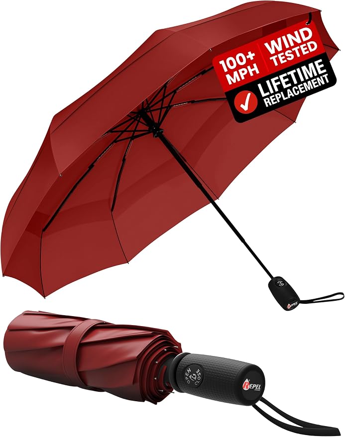 Repel Windproof Travel Umbrella - Compact & Withstands Winds up to 100MPH , Strongest Premium Auto Folding Umbrella for Rain and Sun - Durable, Light & Portable for Women & Men , Fits Backpack & Cars