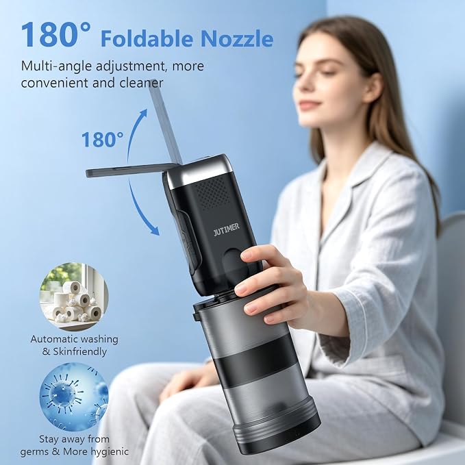 Electric Portable Bidet for Travel, JUTIMER 260ml+380ml Handheld Peri Bottle for Postpartum Care & Travel, USB Rechargeable Bidet Sprayer for Post-Surgery, Hemorrhoid Relief, Camping, Dual Spray Modes
