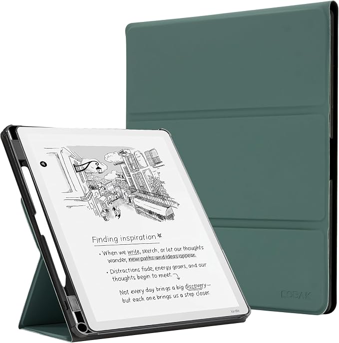 CoBak Case for 11" Kindle Scribe 3rd Generation 2025, Kindle Scribe Colorsoft with Two Viewing Angles - All New PU Leather Cover with Auto Sleep Wake, Pen Holder. Pine Green