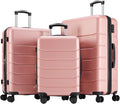 Sweetcrispy 3 Piece Luggage Set, Hard Shell ABS Travel Suitcase with Silent Spinner Wheels, TSA Combination Lock, Lightweight Rolling Suitcases for Business Trip Vacation, Pink, 20/24/28 Inch