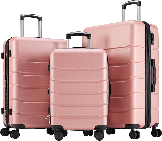 Sweetcrispy 3 Piece Expandable Luggage Set, ABS Hard Shell Rolling Suitcases with Smooth Spinner Wheels and TSA Lock, Lightweight Travel Luggage for Trip, 20/24/28 Inch, Pale Pink