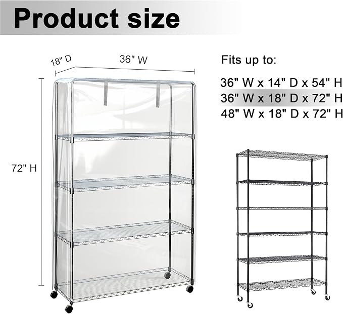 Wire Shelving Cover 36 x 18 x 72 Inch, Clear Waterproof Storage Rack Cover | Easy Item Identification, Organized Storage, Hide Clutter