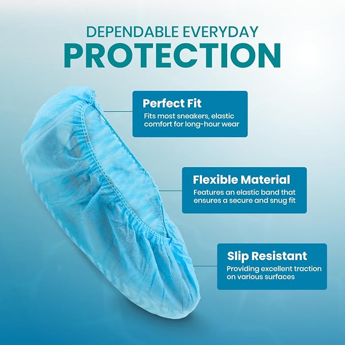 Premium Disposable Boot & Shoe Covers Booties, Durable, Non-Slip, Non-Toxic, Recyclable Protectors, Fits Most Shoes - Black - Pack of 100 (50 Pairs)