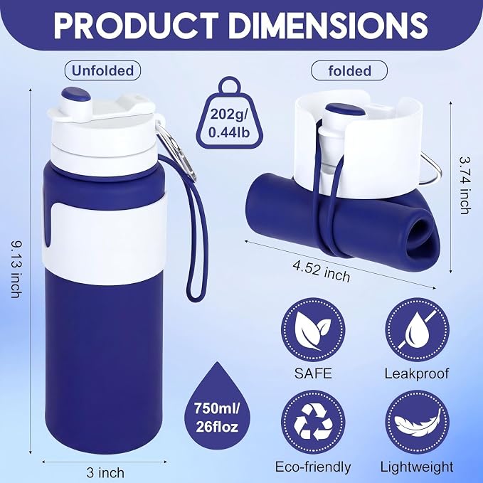 LemonRoad 4 Pcs 26 oz Silicone Collapsible Water Bottle, Portable Foldable Water Bottle Leakproof with Carabiner Reuseable Lightweight for Travel Sports Hiking Camping Cycling Office (Multicolor)