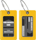 Luggage Tags Business Card Holder by TUFFTAAG - Flexible PVC Travel ID Bag Tag, Yellow, 2 Pack