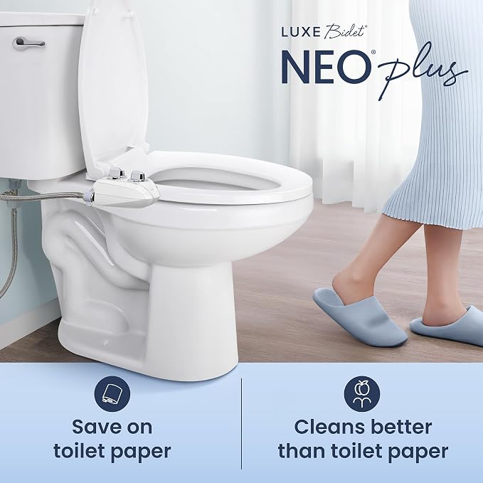 LUXE Bidet NEO 185 Plus - Dual Nozzle, Non-Electric Bidet Attachment for Toilet Seat, Patented Slide-In Install, 360° Self-Clean, EZ-Lift to Clean, Feminine & Rear Wash (Gold)