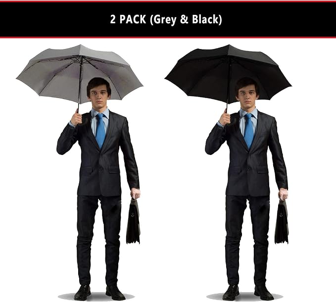 SIEPASA Two Packs Auto Open & Close Small Travel Umbrella Compact for Backpack-Umbrellas for Rain, Windproof Lightweight Strong Mini Portable Umbrellas for Men and Women.& Black, 2 Pack