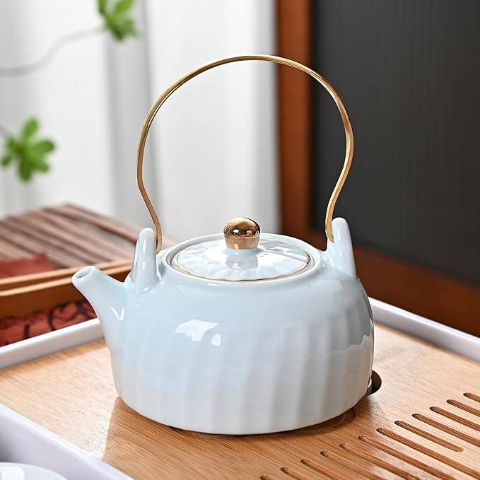 Chinese tea set, Kung fu tea set with 6 cups, Handle lifting Gongfu teaset, Home Office Outdoor Hotel (TilangB 6cups)