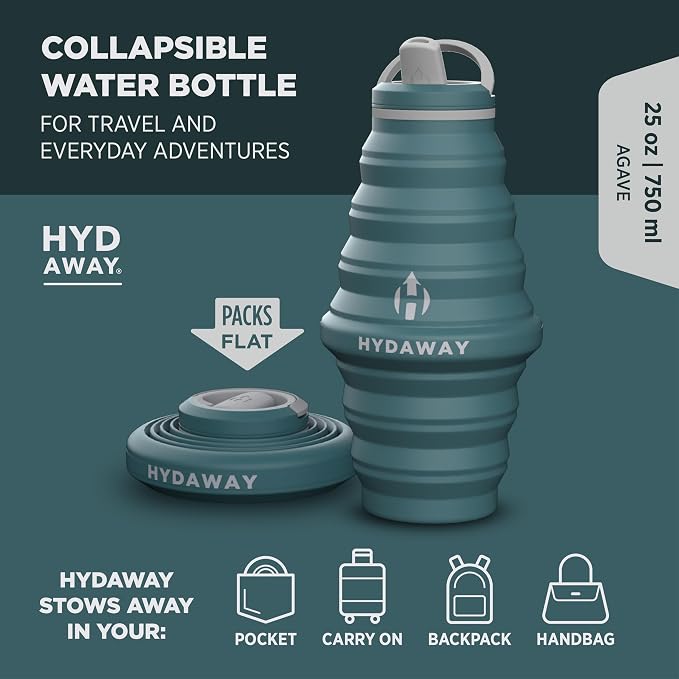 HYDAWAY Hydration Travel Pack - 25oz Collapsible Water Bottle with Flip-Top Lid and Protective Travel Case - BPA-Free, Leak-Resistant, Reusable Bottle for Traveling, Hiking, and Daily Use