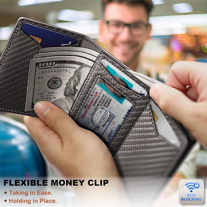 BULLIANT Men Wallet Leather Wallet Card Holders Money Clip for Men 10Cards-Magnetic Flip on Metal Case