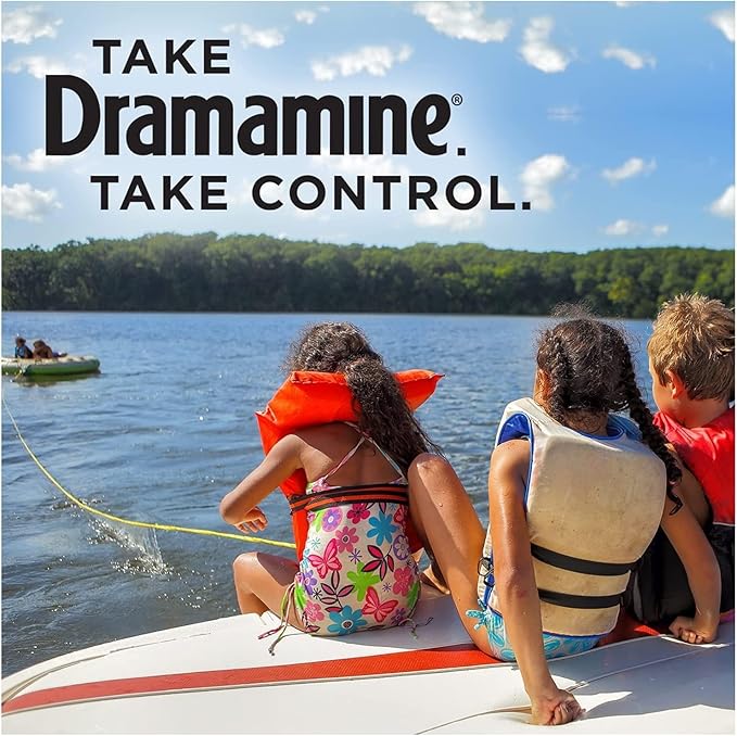 Dramamine Motion Sickness Relief for Kids, Children’s Chewable Tablets, Grape Flavor, Prevents Nausea Dizziness Vomiting, Travel Case Included, Fast Acting, 8 Count (Pack of 2)
