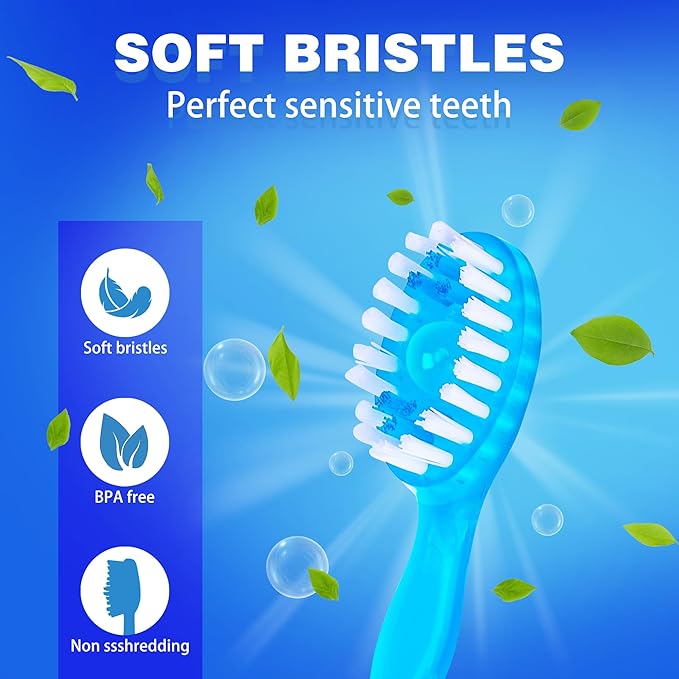 5 in 1 Mini Brushes-Disposable Toothbrushes with Toothpaste + Floss + Pick + Tongue Scraper | Travel Size | Individually Wrapped | Soft | Mint | Travel Set (Mint, 26 pcs)