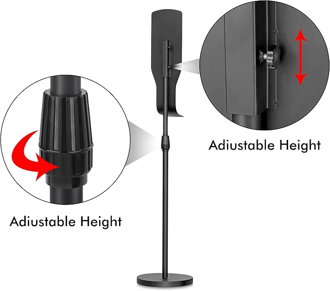 New Star Foodservice Freestanding Adjustable Floor Stand for Hand Sanitizer Dispenser, Drip Tray, Weighted Round Base, Customizable, Black