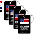 Personalized Luggage Tag with American Flag | 4 Pack | Custom Luggage Tags for Suitcases | Kids Backpack Tag | 4 Color Options & Choose Font, Font Color