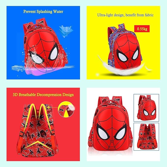Cartoon Spider Schoolbag with Pencil Case - 3D, Waterproof, Large-Capacity for Primary School Boys (14in)