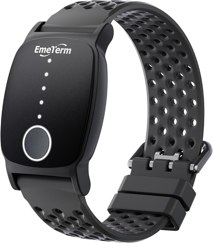 EmeTerm Explore Active FDA-Cleared Anti-Nausea Wristband Nickel-free 5m Dive Ready Motion Sickness Relief Band Non-drowsy Drug-Free Rechargeable Fluoroelastomer Strap for Salt-water Resistance (Black)