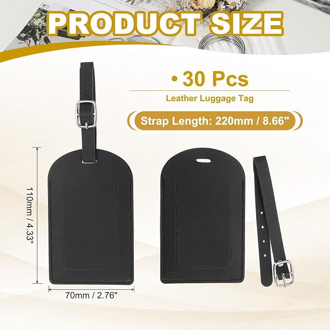 PATIKIL Leather Luggage Tag, 30 Pcs Luggage Tags Pu Bag Tags for Suitcases Airplane Travel Essentials, Black