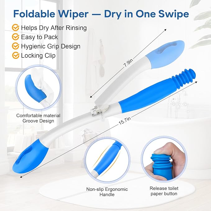 Portable Bidet for Travel & Foldable bottom buddy wiping aid for women, Electric Rechargeable 400ml Handheld Sprayer (3 Modes, IPX7, Type-C, 180° Nozzle) , Locking Clip, 2 Nozzles, Storage Bag (White)