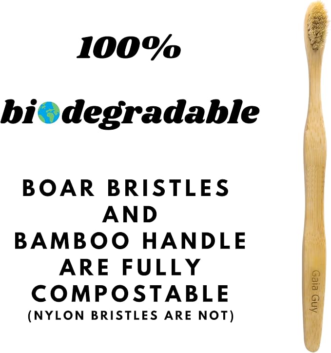 Gaia Guy Natural Bristle Bamboo Toothbrushes and Travel Cases
