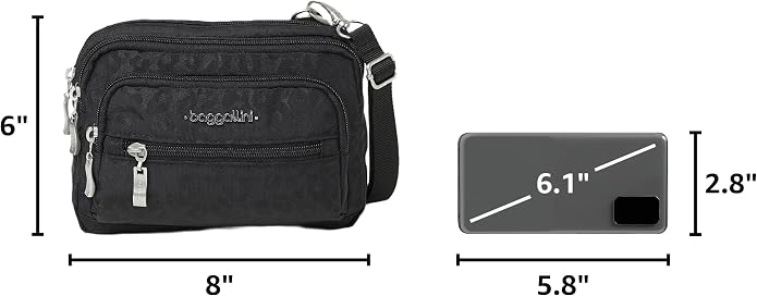 Baggallini Triple Zip Small Crossbody Bag for Women - Lightweight Convertible Fanny Pack Belt Bag