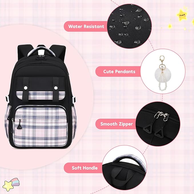 MUSEVOS Girls Backpack with Lunch Bag, Elementary Middle School Backpack, Large Capacity Kids Bookbag 3 Pcs Set