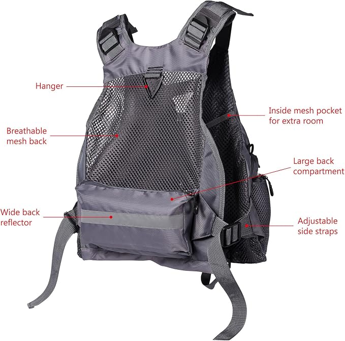 BASSDASH Strap Fishing Vest Adjustable for Men and Women, for Fly Bass Fishing and Outdoor Activities