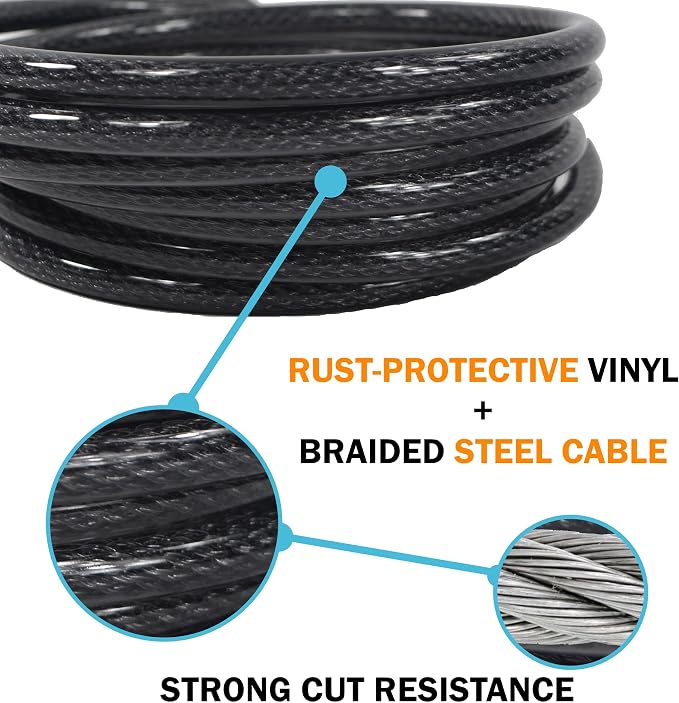 Lumintrail 12mm (1/2 inch) Heavy-Duty Security Cable, Vinyl Coated Braided Steel with Sealed Looped Ends (4', 7', 10', 15', 20', 25' or 30') (25-FT)